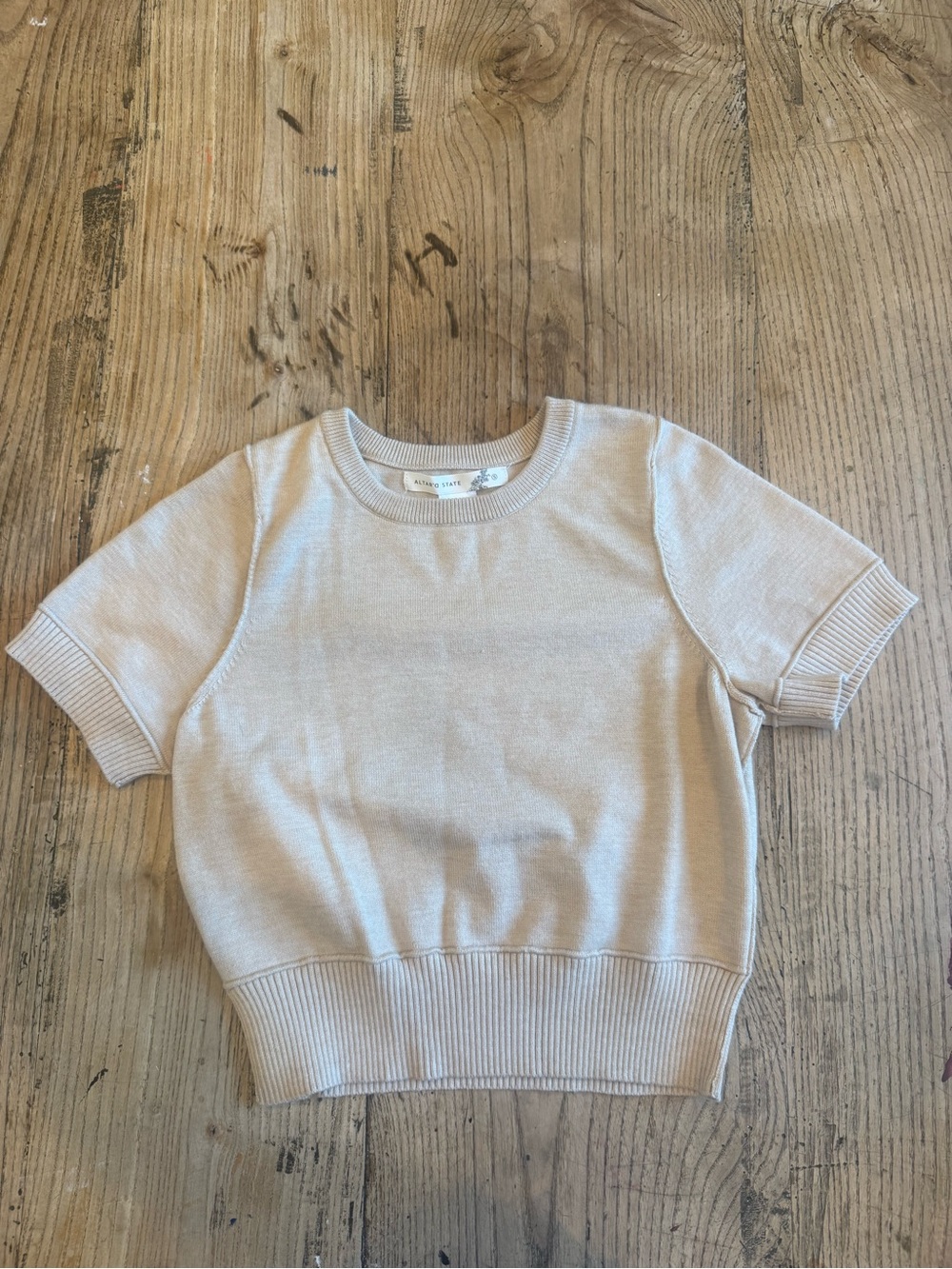 Alrar’d State cream/Beige Knit Short-Sleeve Sweater Top size small